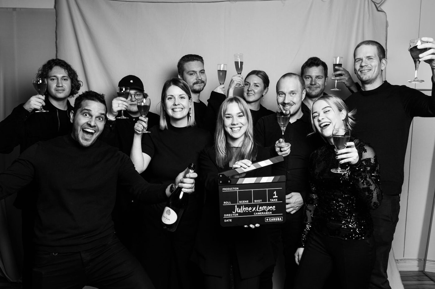 The team celebrating a wrap